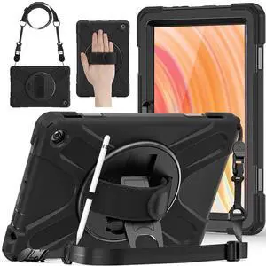 DreamerX for Amazon Fire HD 10 Tablet Case 13th Generation 2023, Hybrid Shockproof Rugged Drop Protective Kindle Fire HD 10 Kids Case Cover with Rotating Stand Handle Hand Strap Shoulder Strap, Black
