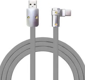 chubbycable FlexElbow Pro - 90 Degree Design 240W Fast Charge Cable Ultra-Thick Silicone Right Angle USB C Cable Phone Tablets Charging Cord, Gray, USB-A to Type-C, 13.1FT
