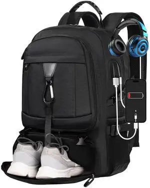 Large Travel Backpack for Men Women,Carry on Backpack with Shoe Compartment USB Charging Port,College Backpack,Bookbag fit 17.3 Inch Laptop for Business Hiking Camping (Fits 4.92-5.91 ft height)