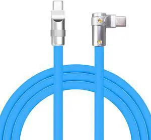 chubbycable FlexElbow Pro - 90 Degree Design 240W Fast Charge Cable Ultra-Thick Silicone Right Angle USB C Cable Phone Tablets Charging Cord, Blue, Type-C to Type-C, 4.9FT