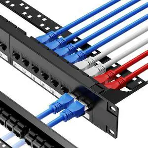 CableGeeker Patch Panel 24 Port Cat6 with RJ45 Pass-Thru Coupler Keystone, 1U Network Patch Panel UTP 19-Inch with Removable Back Bar, Wallmount or Rackmount, Compatible with Cat6, Cat5e, Cat5 Cabling
