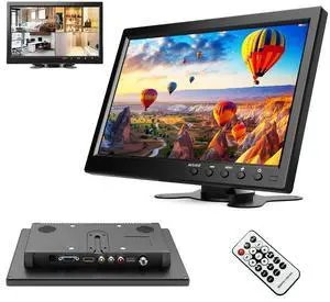 podofo 10.1 HD Monitor for Mini TV & Car Video Player & Computer Display TFT LCD Color Screen for Car Backup Camera & Home Security System Built in Speaker Support BNC/AVI/VGA/HDMI
