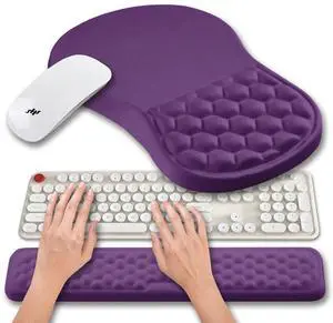 Hokafenle 2 in 1 Ergonomic Mouse Pad Wrist Support & Wrist Rest for Computer Keyboard Set, with Relieve Carpal Tunnel Pain Massage Bulge and Full Memory Gel Design (2In1 Set, Dark Purple)