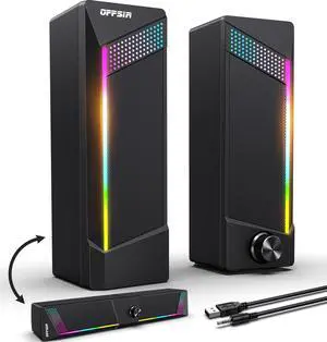 Computer Speakers, 2 in 1 PC Speaker , Gaming Speakers for PC Computer Laptop Desktop Monitor, RGB Speakers with Touch Sensitive Lighting, USB Powered 3.5mm AuxPackage Only Two Speaker, No Soundbar