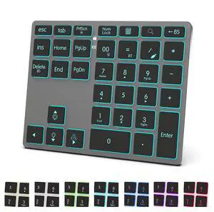 LINKEET Tri-Mode Aluminum Numpad 7-Color LED Backlit, BT5.0/USB/2.4G Wireless Rechargeable Number Pad 35-Key Scissor Switches Light Up Keycaps for PC/Laptop/Win/Mac, Grey Black