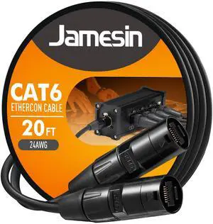 Jamesin CAT6 Shielded Ethercon Cable, 20 Feet, with Booted Rj45, Tactical Locking Ethernet, and Converta-Shell Connectors, for Studio Setups, Touring, Stage Production, Concerts & Other Applications