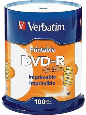 Verbatim Life Series DVD-R Printable Disc Spindle, Pack Of 100