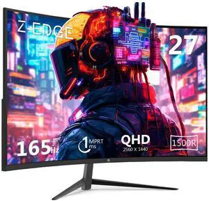 Z-Edge 27 inch Curved Gaming Monitor, QHD 1440P 165Hz 144Hz Curved 1500R Computer Monitor, MPRT 1ms Monitor Gaming, 16.7M Colors, UG27Q Frameless Bezel, 2X DP 1.4 Ports and 2X HDMI 2.0 Ports