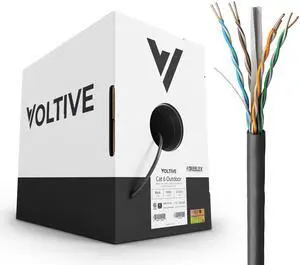Voltive Cat6 Outdoor (CMX), 1000ft, Black - UV Resistant - Solid Bare Copper Bulk Ethernet Cable - UTP - 600MHz - UL Certified & ETL Verified