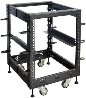 RIVECO 12U 19 Adjustable Depth Server Rack Support Up to 1700LBS Floor Standing 4 Post Rack with L Rails & Load-Bearing Casters Universal for Network Equipment Black