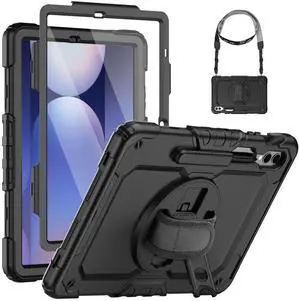HXCASEAC Case for Samsung Galaxy Tab S10+ Plus/ S9+/ S9 Fe+ Plus Tablet Case 12.4 inch 5G, Heavy Duty Proof with S Pen Holder/Hand Strap/Built-in Screen Protector/Durable - Black