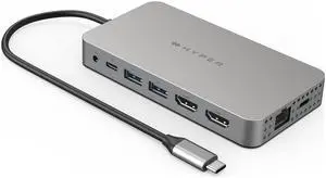 HyperDrive 4K Dual HDMI USB C Hub M1 MacBook 10in1: Dual 4K HDMI, Gigabit Ethernet, USB-A, USB-C, USB-C 100W Power Delivery, MicroSD/SD, Headphone Jack for MacBook Pro/Air(M1), Windows PC, Chromebook