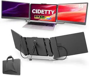 CIDETTY Laptop Screen Extender, 14'' FHD 1080P IPS Ultra-Thin Dual/Triple Monitor Display, HDMI/USB-C Plug-Play Portable Monitor for Laptop, Built-in Speakers(Mac, Win, Android)