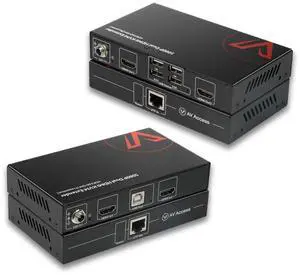 HDMI USB KVM Extender Dual Monitor Over Cat5e/6/6a/7 up to 1080p@60Hz 197ft, Zero Latency Extended Dual View, Display 2 Monitors with 4 USB 2.0 Ports for Keyboard/Mouse, HDCP 1.4, PoC, Plug and Play