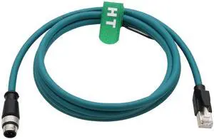 HangTon Industrial Ethernet M12 4 Pin D-Coded RJ45 CAT5e Cable, Profinet Fieldbus Network Control LED PoE Power Sensor Shielded Blue 4m