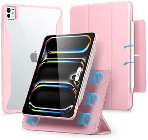 ESR for iPad Pro 13 Inch Case M4(2024), iPad Pro 13 Case with Pencil Holder, Removable Magnetic Cover, Vertical Stand, Fully Supports Pencil Pro and Pencil(USB-C), Rebound 360 Series, Pink