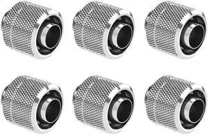 dracaena.io 6 Pack G1/4" Thread to 3/8" ID, 5/8" OD Compression Fitting for Soft Tubing, Soft Tube Connectors for Computer Water Cooling System,Silver
