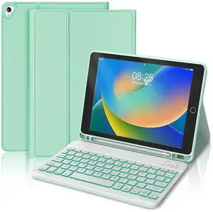 iPad 9th 2021/8th/7th Generation Keyboard Case, 7 Colors Backlit Detachable Keyboard Slim Folio Smart Cover for iPad 10.2"/iPad Air 10.5"(3rd Gen)/iPad Pro 10.5" with Pencil Holder  Light Green