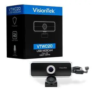 VisionTek VTWC20 Full HD (1080P 30FPS) Webcam, for Windows, Mac, Linux, & Chromebook w/Digital Microphone, Auto Focus, Privacy Cover, & Wide Viewing Angle
