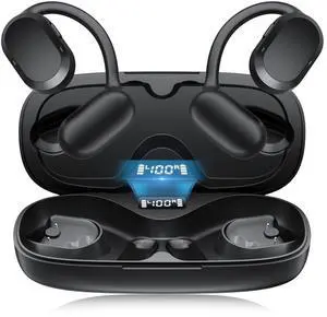 Open Ear Headphones, Open Ear Earbuds, IPX7 Waterproof, Bluetooth 5.3 True Wireless Sports Over Ear Earbuds with Earhooks, Built-in Mic, Crystal-Clear Calls for Running Workout Cycling Driving