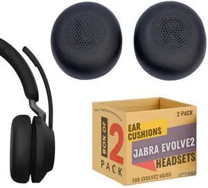 Ear Cushions Pads for Jabra Evolve2 65, Elite 45h, Evolve2 40, Bluetooth and Corded USB Headsets, Global Teck 2pk Replacement Spare Leatherette Ear Cushion (2-Pack Ear Cushions)