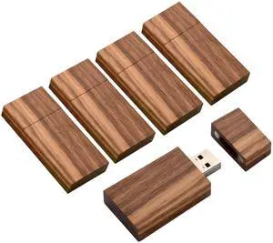 32GB Wood Flash Drive 3.0 5 Pack, FEWINA Rectangle Walnut Wooden Thumb Drive 32 GB USB Stick Gig Stick USB3.0 Memory Stick Jump Drive for Backup Picturs/Videos Ideal Gift (5PCS / Walnut)