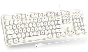 Atelus USB Wired Computer Keyboard - Retro Typewriter Keyboard - Full Size Keyboard with Number Pad for PC Laptop Desktop Windows (Creamy White)