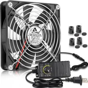 GDSTIME 140mm x 25mm Computer Fan with AC Plug, 110V 120V 220V 240V AC Powered Variable Speed Controller 4V to 12V for Biltong Dryer Box Receiver Amplifier PlayStation Component Cooling