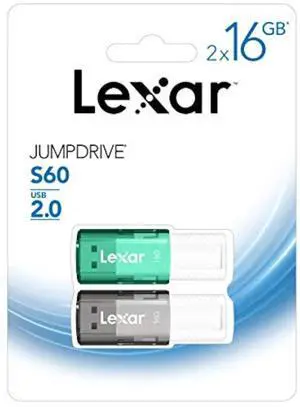Lexar JumpDrive S60 USB 2.0 Flash Drives, 16GB, Black/Teal, Pack of 2 Flash Drives, LJDS60-16GB2NNU