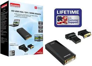Diamond Multimedia USB/USB-C/TB3 to VGA/DVI/HDMI Video Graphics Adapter up to 1920x1080/1600x1200. Windows 11,10, 8.1, 8, 7, XP, MAC OS and Android 5.0+. DisplayLink Certified DL-165 (BVU165LT)