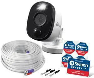 Swann Add-On DVR Bullet Security Camera System with Sensor Spotlight, 1080p Full HD Video, Indoor or Outdoor Design, Dusk to Dawn Color Night Vision Plus True Detect Heat and Motion Detection