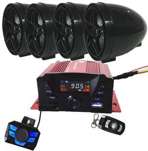XYC 12V 4 Channel UTV ATV Golf Cart Motorcycle Weatherproof Bluetooth Speakers MP3 Music Player Sound Audio Stereo Amplifier System AUX in USB SD FM Radio Motorbike Speaker