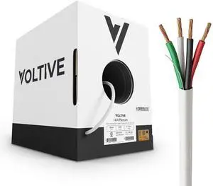 Voltive 14/4 Plenum Speaker Wire - 14 AWG/Gauge 4 Conductor - UL Listed Plenum Rated (CL2P/CL3P/CMP) - Oxygen-Free Copper (OFC) - 250 Foot Bulk Cable Pull Box - White