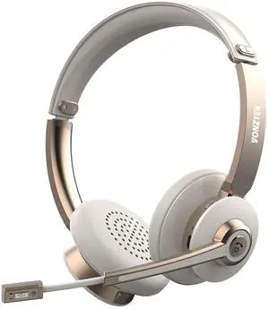 Vonztek Bluetooth Headset with Microphone, Wireless Headphones with Noise Cancelling Mic, 26hrs talktime, On Ear Headphones with Mic Mute for Mac/Laptop/Zoom/Teams/Call Center/Office/Home Gold