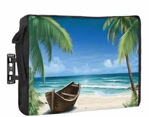 Outdoor TV Cover - Summer Palm Tree Ocean Beach Boat Waterproof and Weatherproof 70"-75" LCD Movable Shield TV Display Screen Protector Outside Television Covers