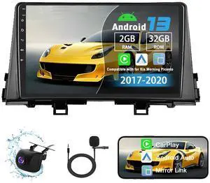 2GB+32GB Car Stereo Radio Compatible for Kia Morning Picanto 2017-2020, Slakerbe 9 Inch Touchscreen Wireless Carplay&Android Auto with Mirror Link Bluetooth GPS Navigation WiFi Backup Camera Mic