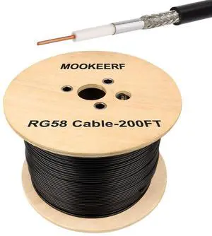 MOOKEERF RG58 Coaxial Cable - 200ft Low Loss 50 Ohm Coax for WiFi/Router Signal Booster Amplifier Extension