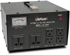 LiteFuze 2000 Watt Voltage Regulator with Transformer Step Up/Down 110V/220V - IEC Detachable Cord - Circuit Breaker (LR-2000)