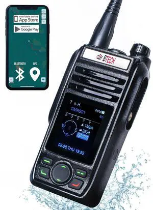 BTECH GMRS-PRO 5W Long-Range GMRS Radio  IP67 Waterproof, Bluetooth VOX, GPS, Texting, NOAA, Compass, Dual-Band Scanner, Off-Grid Location Sharing, Two-Way Walkie Talkie