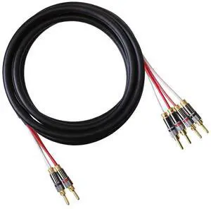 Blue Jeans Cable Canare 4S11 Speaker Cable, with Ultrasonically-Welded Bi-Wire Terminations (One Cable - for one Speaker); Assembled in The USA (8 Foot, Black, Two Bananas to Four Bananas)