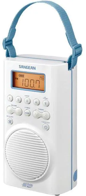Sangean H205 Shower Radio AM/FM Waterproof, Weather Alert, Digital Tuning, White
