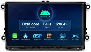 XTRONS Car Stereo for VW Volkswagen EOS Golf, Android 14 Octa Core 6GB+128GB Car Radio, 9 QLED IPS Touch Screen GPS Navigation for Car Bluetooth Head Unit Built-in DSP Car Play Android Auto 4G LTE