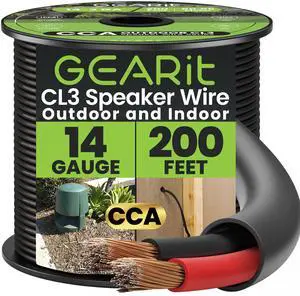 GearIT Outdoor Speaker Wire CCA 2x2.5mm (60.96 Meters - Black) Copper Clad Aluminum - Hi-Fi Audio Cable for Direct Burial in Ground/in Wall / CL3 CL2 Rated / 2-Conductors - 14 Gauge AWG, 200 Feet