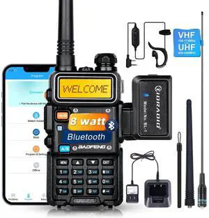 BaoFeng Radio UV-5R Pro 8Watt Ham Radio Handheld, Supported Phone Program, Wireless Programmer with 771 Long Antenna Walkie Talkies Two Way Radio Survival Gear Full Kit