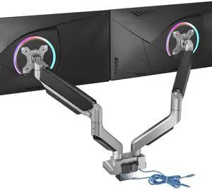 WALI Dual Monitor Mount, Monitor Arms for 2 Monitors, Fully Adjustable Gas Spring, with 2 Easily Accessible USB 3.0 Ports for Display Up to 35 Inch, 33lbs, (GSMU002), Silver