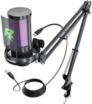 Gaming Microphone Kit USB for Recording Streaming Podcast Condenser Microphone with Mic Boom Arm Stand Pop Filter Mute Gain Function RGB Mic to PC Smartphone PS4 PS5 Laptop