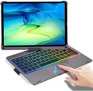 iPad 10th Generation Case with Keyboard 10.9 inch 2022/iPad 11th Gen (A16, 2025),7 Colors RGB Backlit with Pencil Holder| Magic 360°Rotatable & Swivel Keyboard with Multi-Touch Trackpad, Grey
