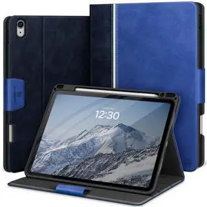 KingBlanc Case for iPad Air 13 inch (M3 2025/M2 2024) with Pencil Holder, Vegan Leather Protective Stand Cover, Auto Wake/Sleep, Multi-Angles for Viewing/Drawing, Supports Pencil Pro/(USB-C), Blue