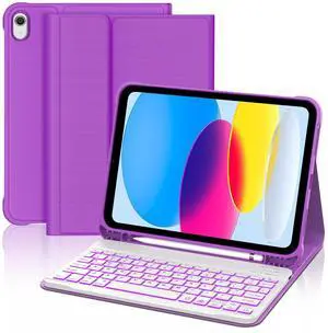 KVAGO for iPad (A16) 11th Generation Case with Keyboard, 7 Color Backlit Keyboard Cover with Pencil Holder for iPad 11-inch A16 2025 10th Gen 10.9 Inch 2022, Detachable Bluetooth Keyboard (Purple)