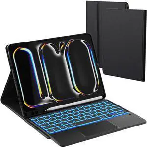 for 2024 iPad Pro 11-inch (M4) Case with Keyboard - 7 Color Backlit Detachable Tablet Keyboard Cover with Touchpad - 11" iPad Pro 2024 (M4, 2024) Keyboard Case with Pen Holder & Kickstand Black